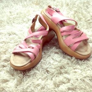 DANSKO Pink Leather Strap Buckled Wedge US 5.5-6